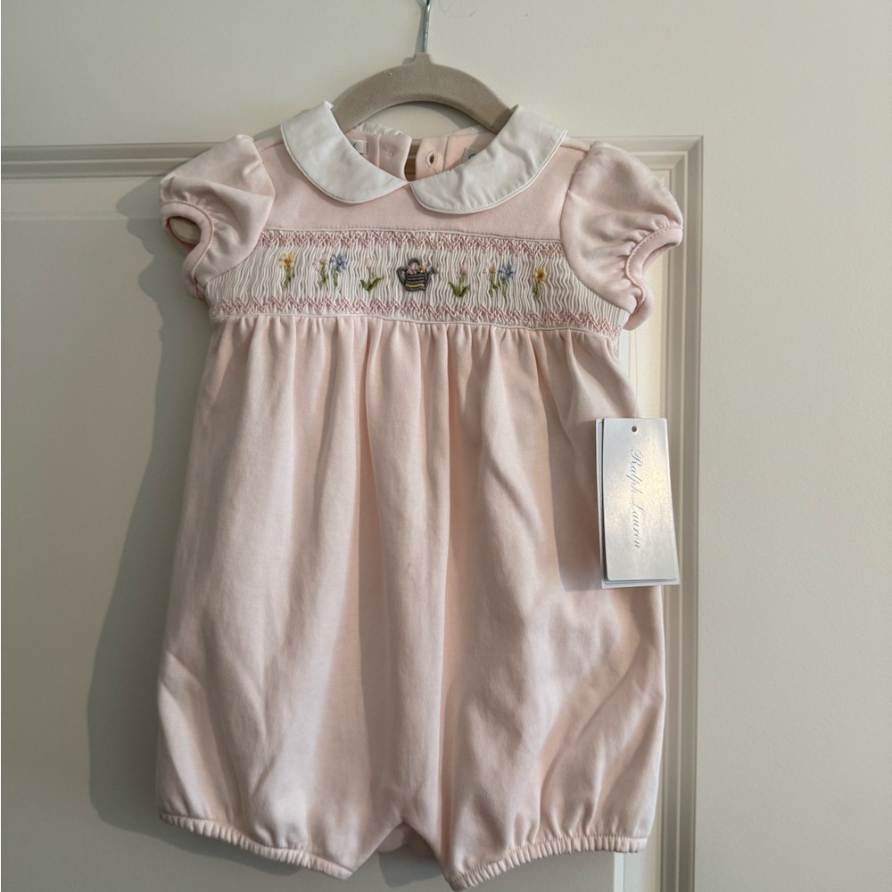 Ralph Lauren Girls Pink Baby Romper with Embroidered Detail Size 9 months